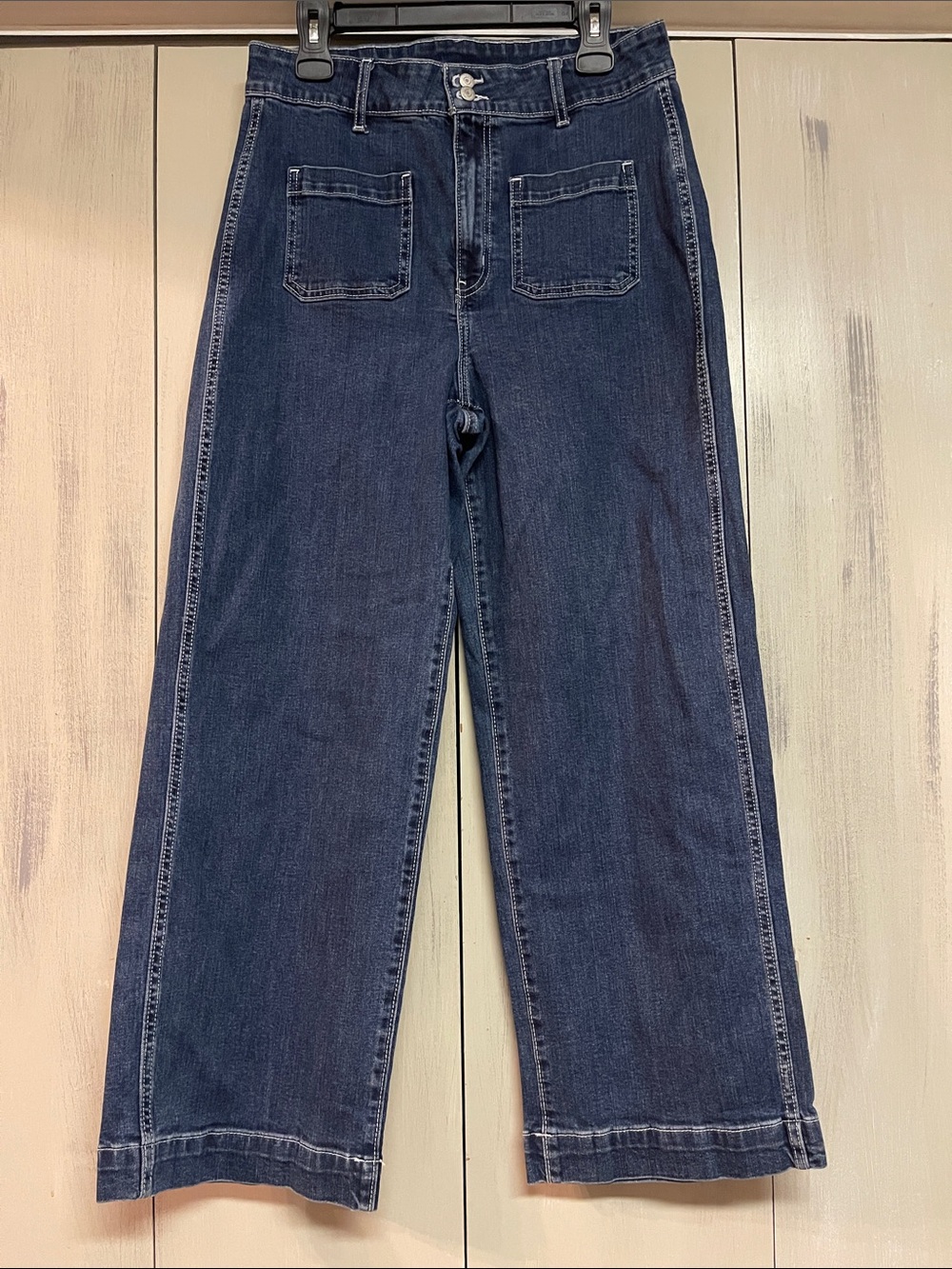 Old Navy Sky-Hi Women's Wide-Leg High Rise Patch-Pocket Dark Wash Jeans Sz 12